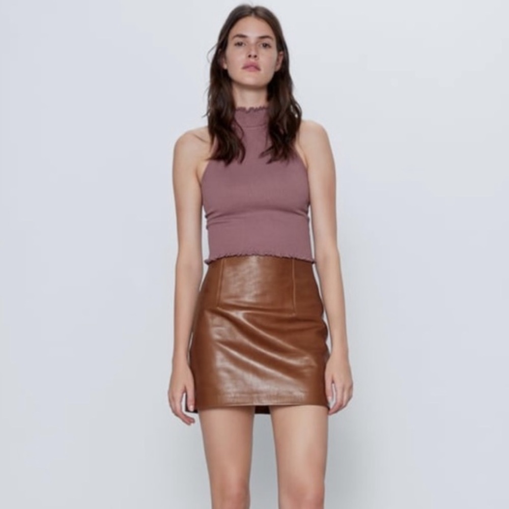 Zara Woman NWOT Mauve Ribbed Crop Top